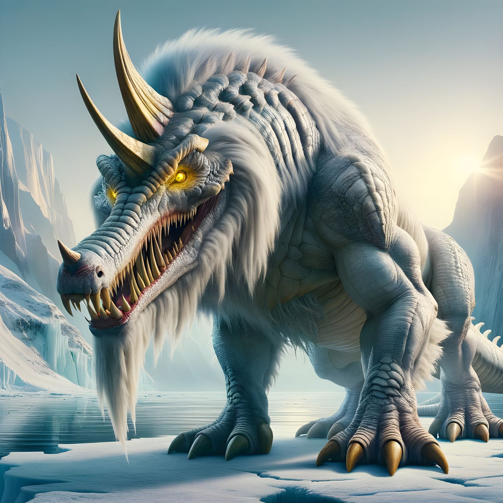 Fearsome White Beast Dominates Icy Mountainscape