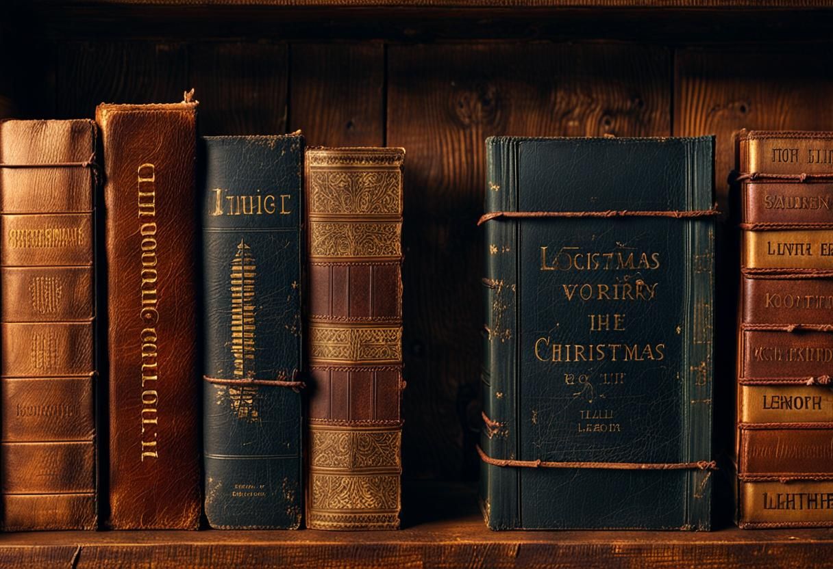 Cozy Still Life: Antique Christmas Books on Bookshelf