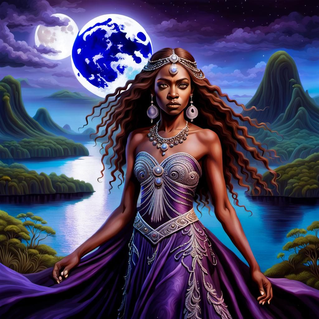 Melanesian Woman in Purple Gown, Fantasy Portrait