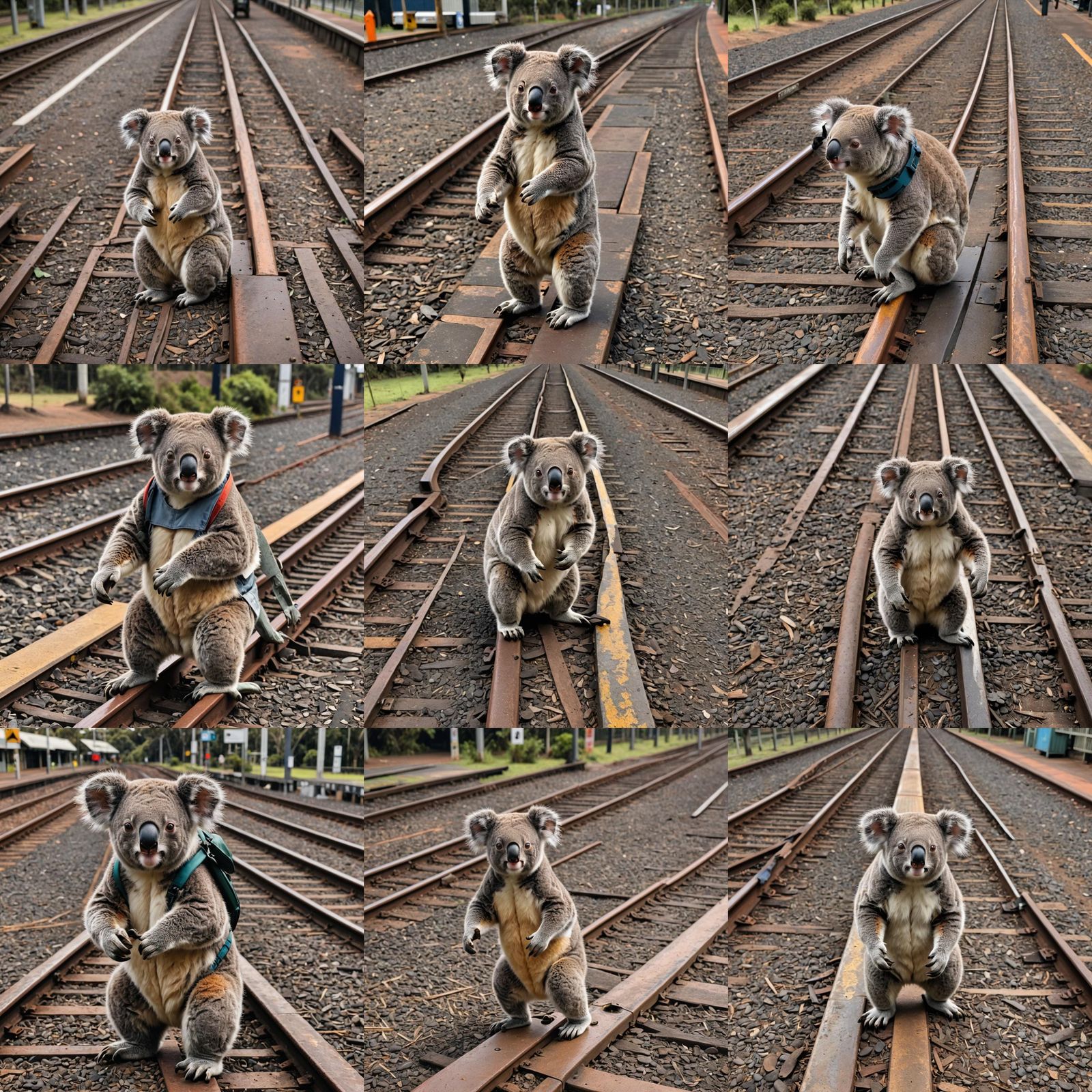 Koala Strolling on Railway Platform