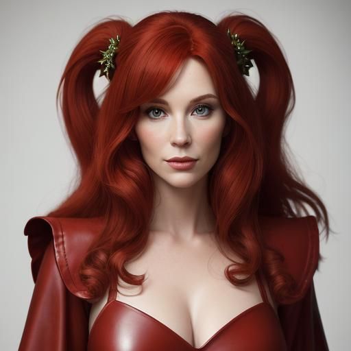 Portrait of Woman in Red Gown with Red Hair