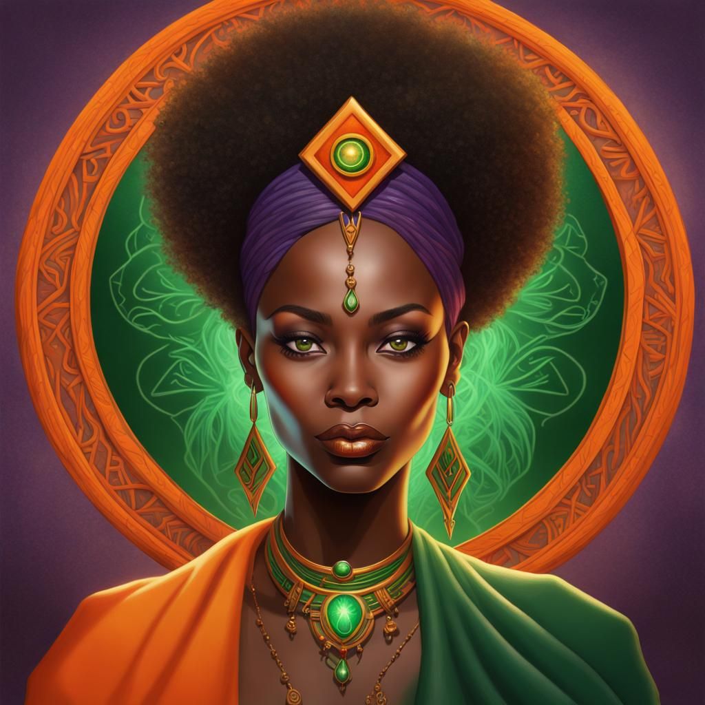 Runes Sorceress Portrait with Glowing Eyes