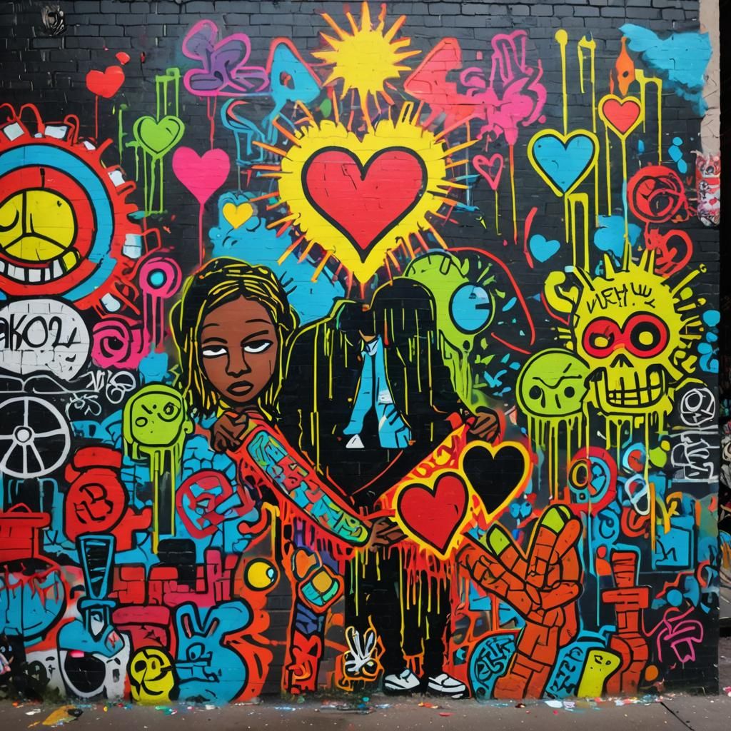Lovers Embrace in Graffiti Art Alley