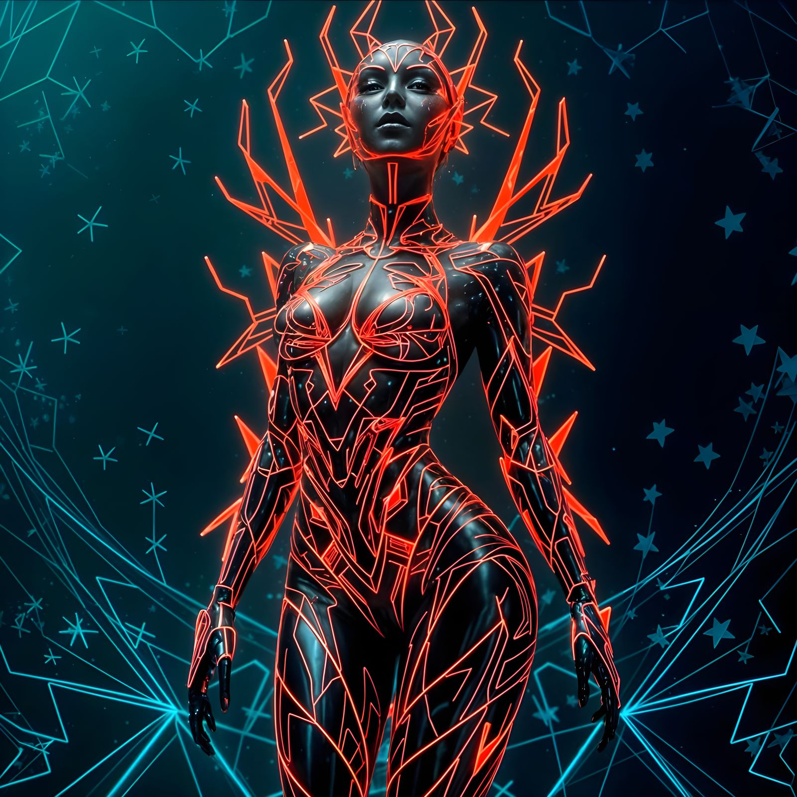 Surreal Futuristic Goddess with Cyberpunk Twists and Advance...