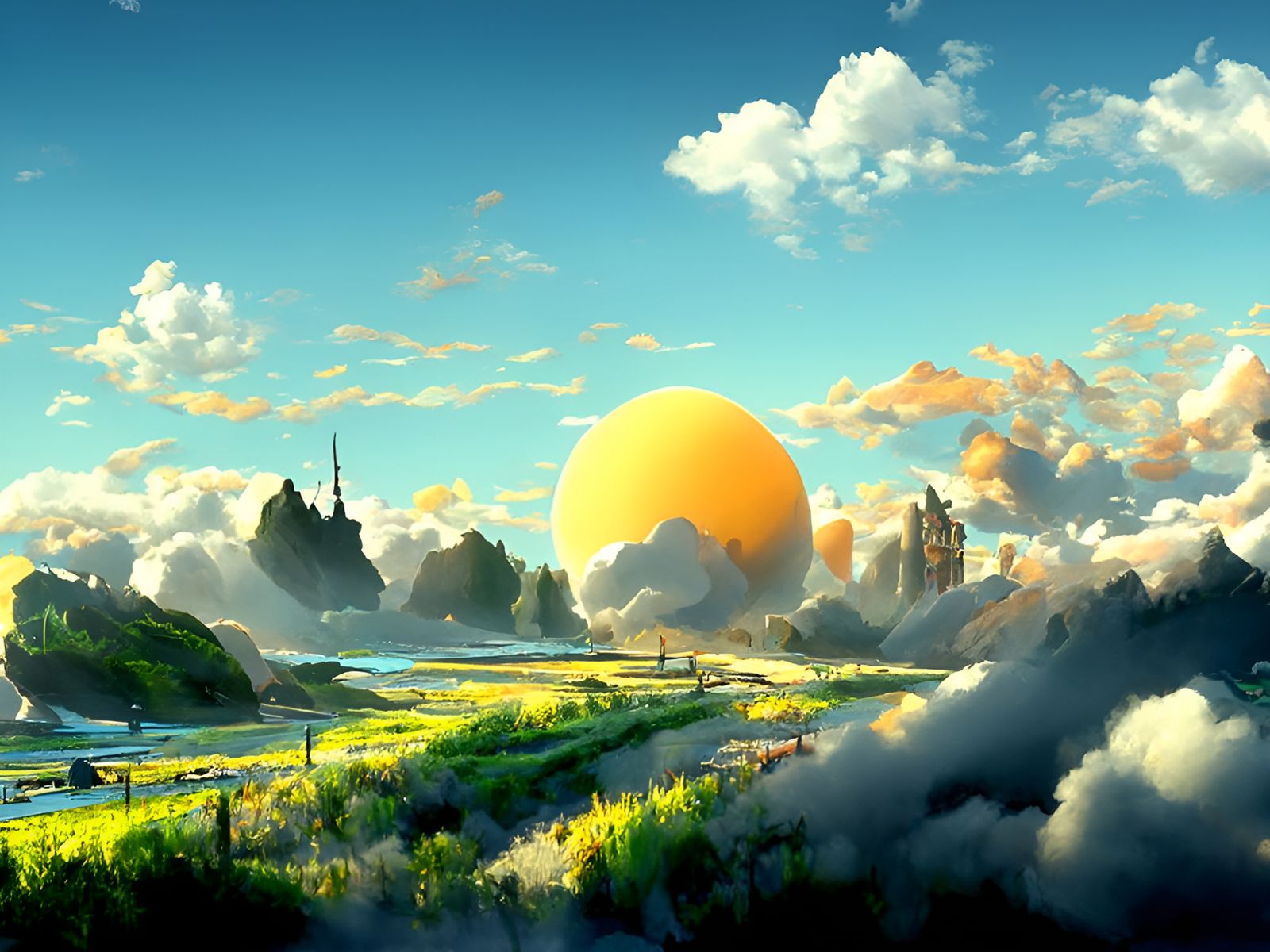 Anime Landscape with Castle, Ghibli Style
