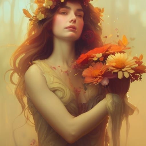 Vintage Floral Portrait in Golden Sunlight