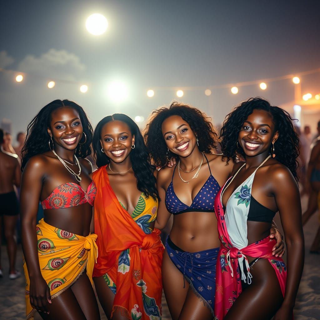 Moonlit Beach Party with Dancing Women