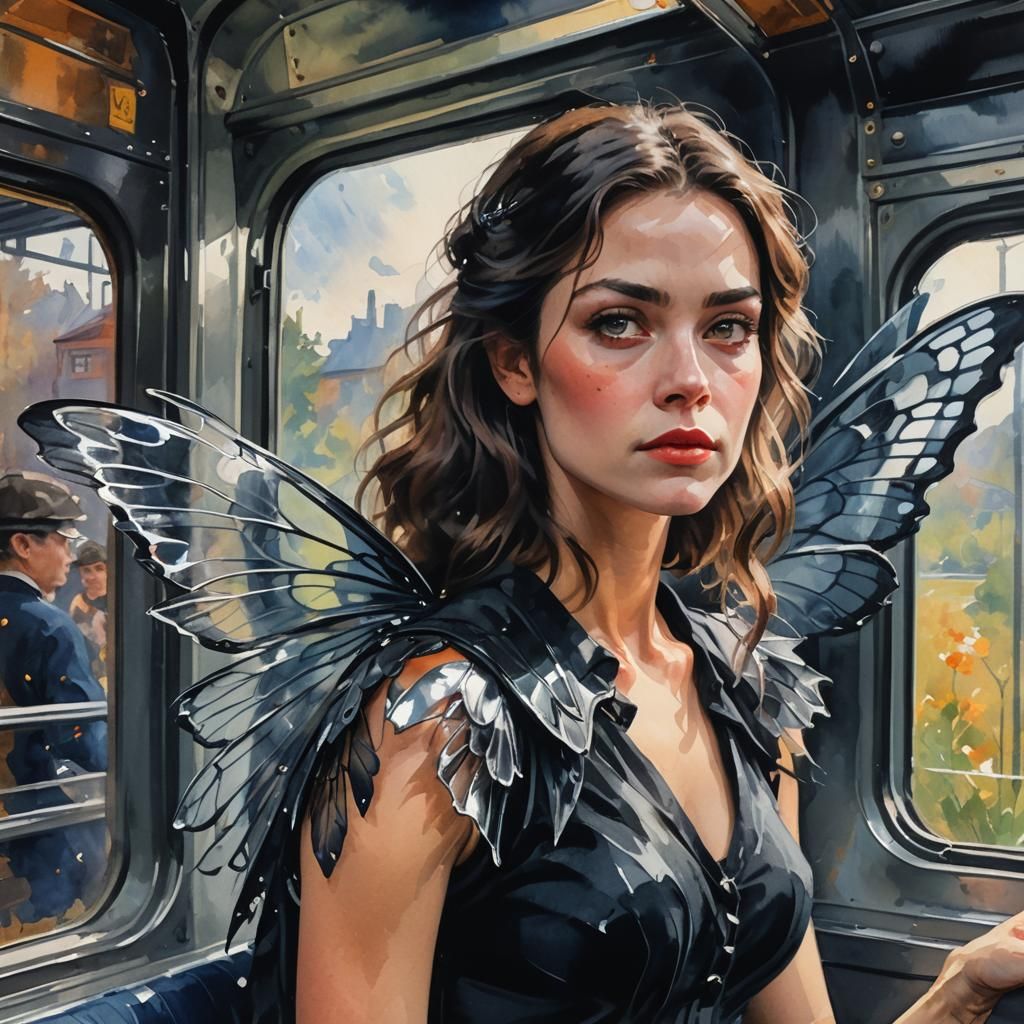 Woman with Fairy Wings in Gouache Style