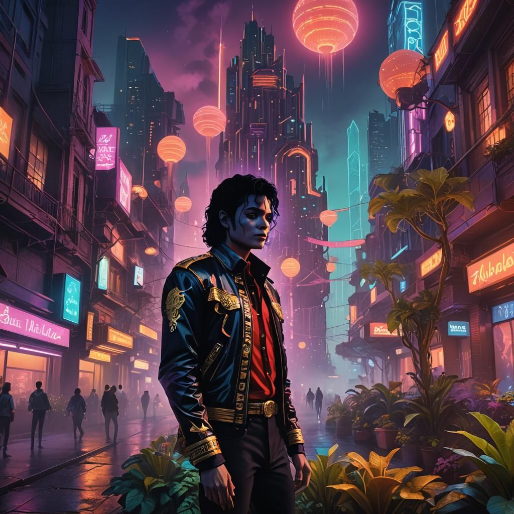 Michael Jackson in a Dreamlike Cityscape as Concept Art
