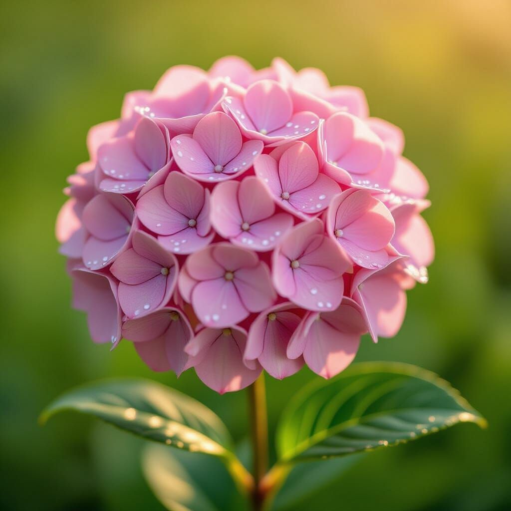 Exquisite Pink Hydrangea Blossom Heart in Golden Light