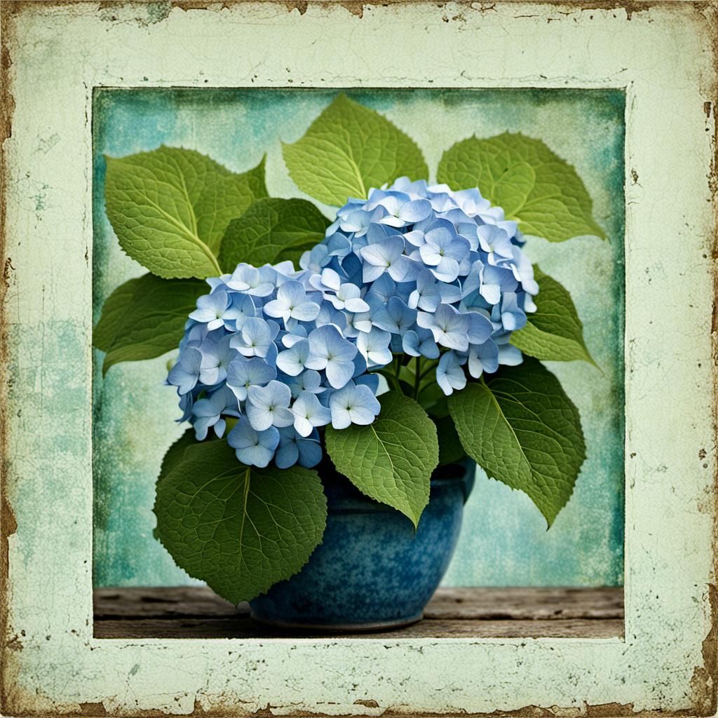 Botanical Hydrangea in Impressionistic Style