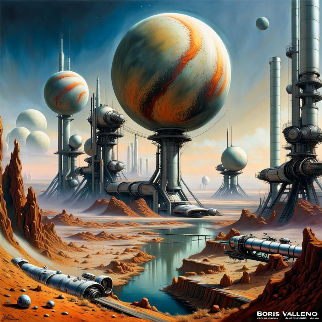 Futuristic Exoplanet Landscape with Industrial Edge