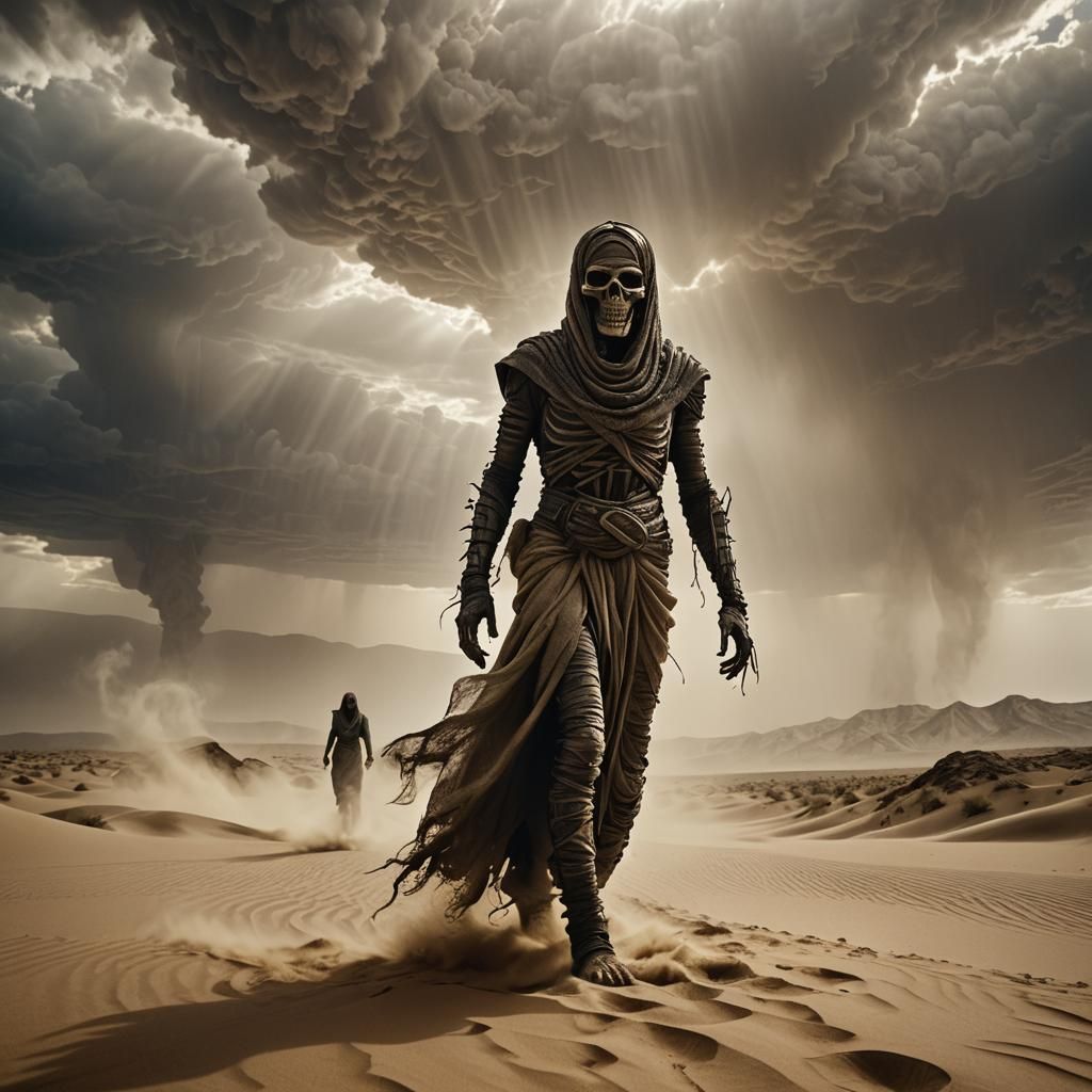 Mummy in Sandstorm: Epic Desert Film Still