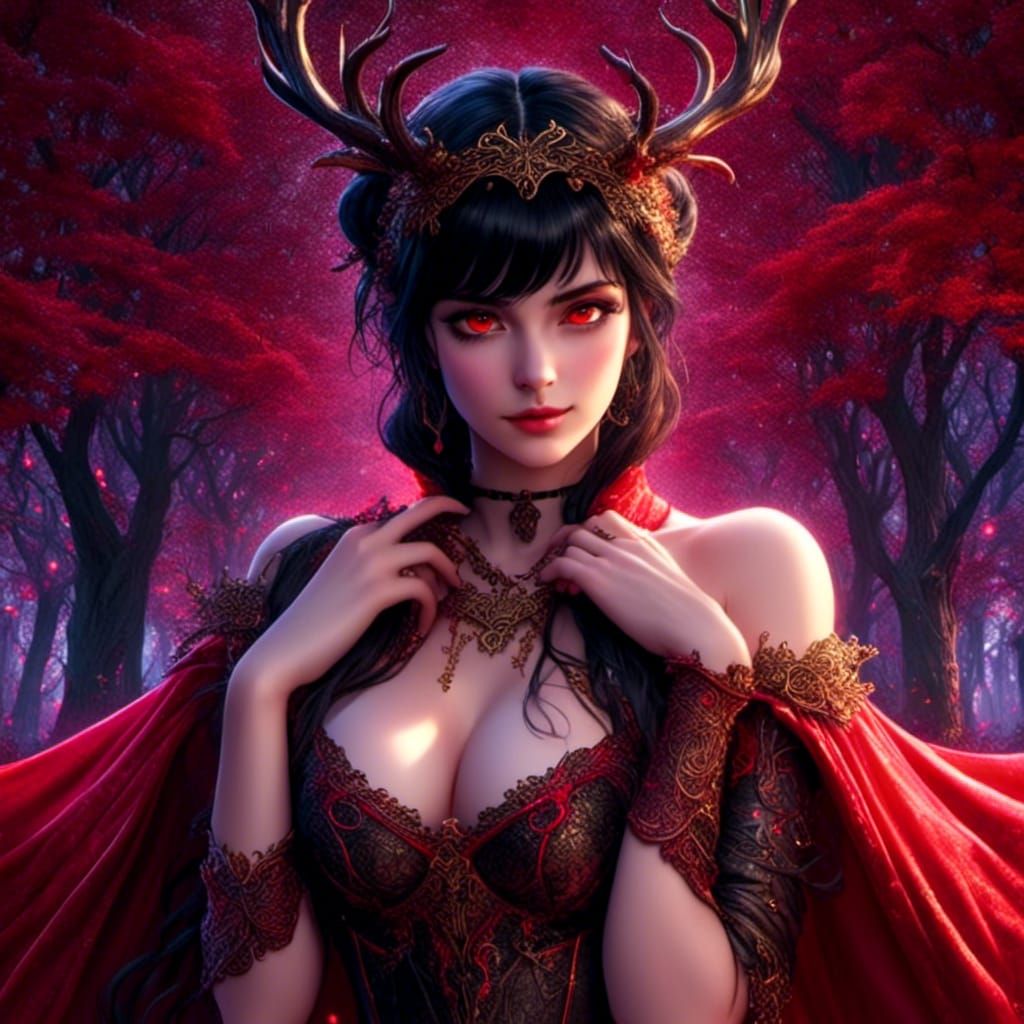 Antlered Woman with Glowing Eyes in Comic Style