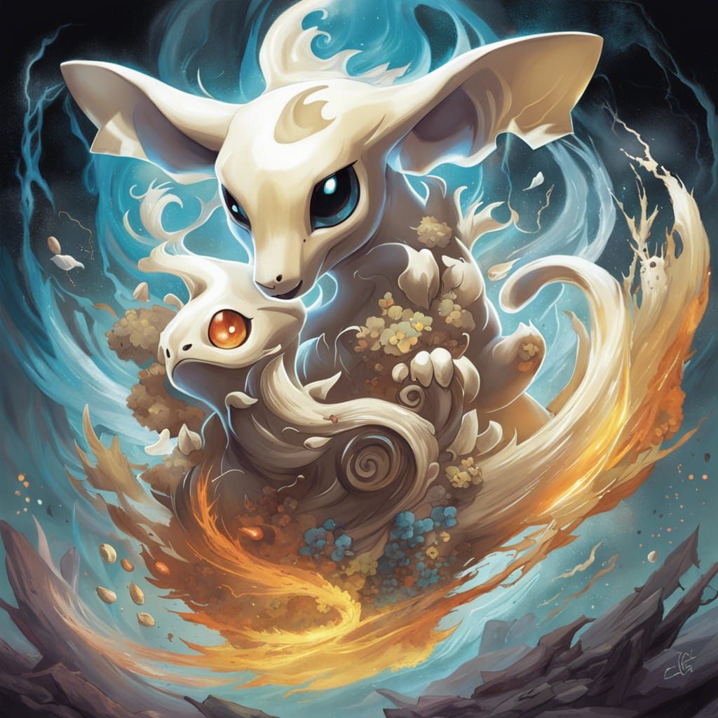 Cubone Pokemon in Surreal Digital Art Style