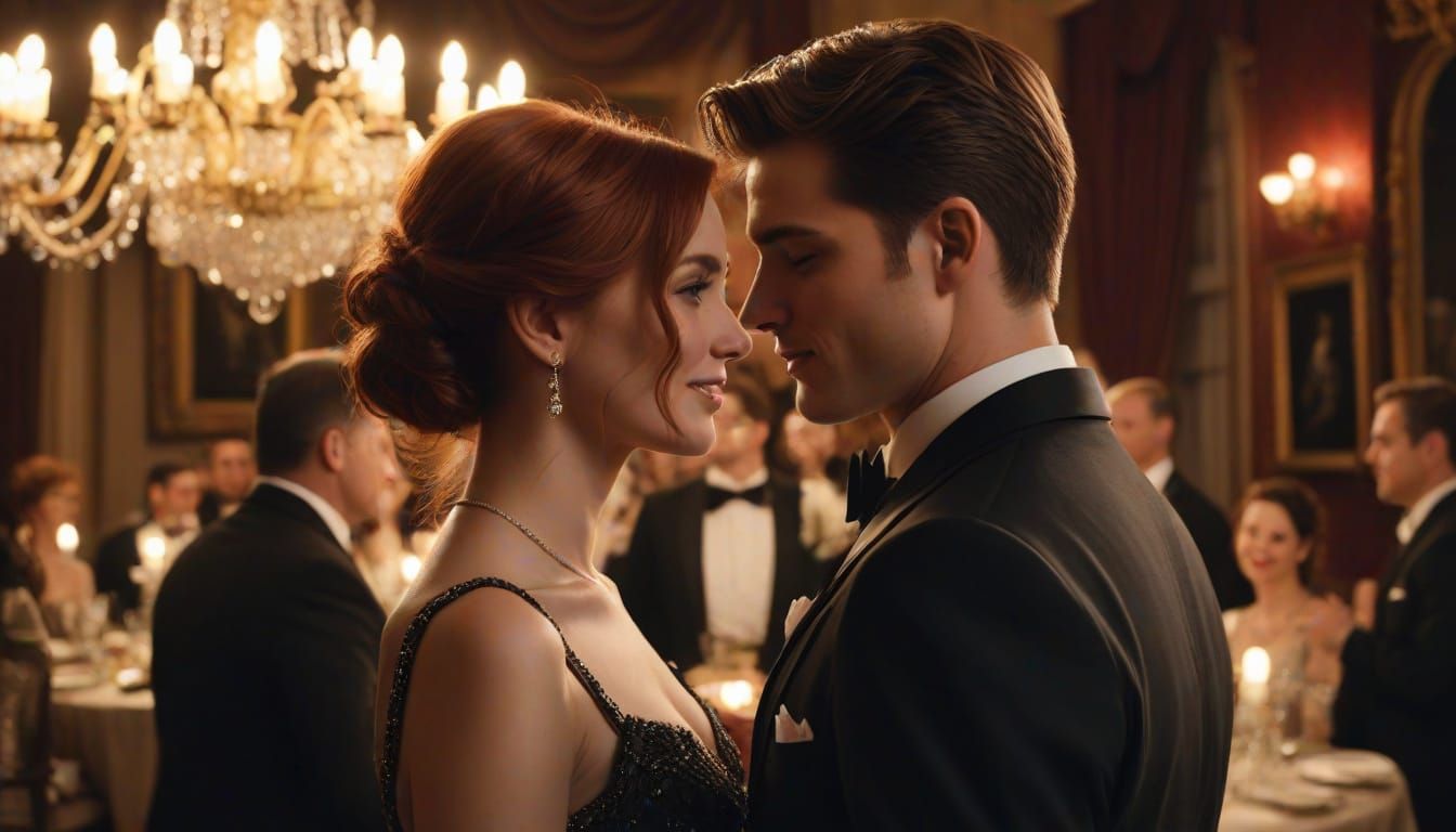 Romantic Moment in Elegant Setting with Soft Brushstrokes an...