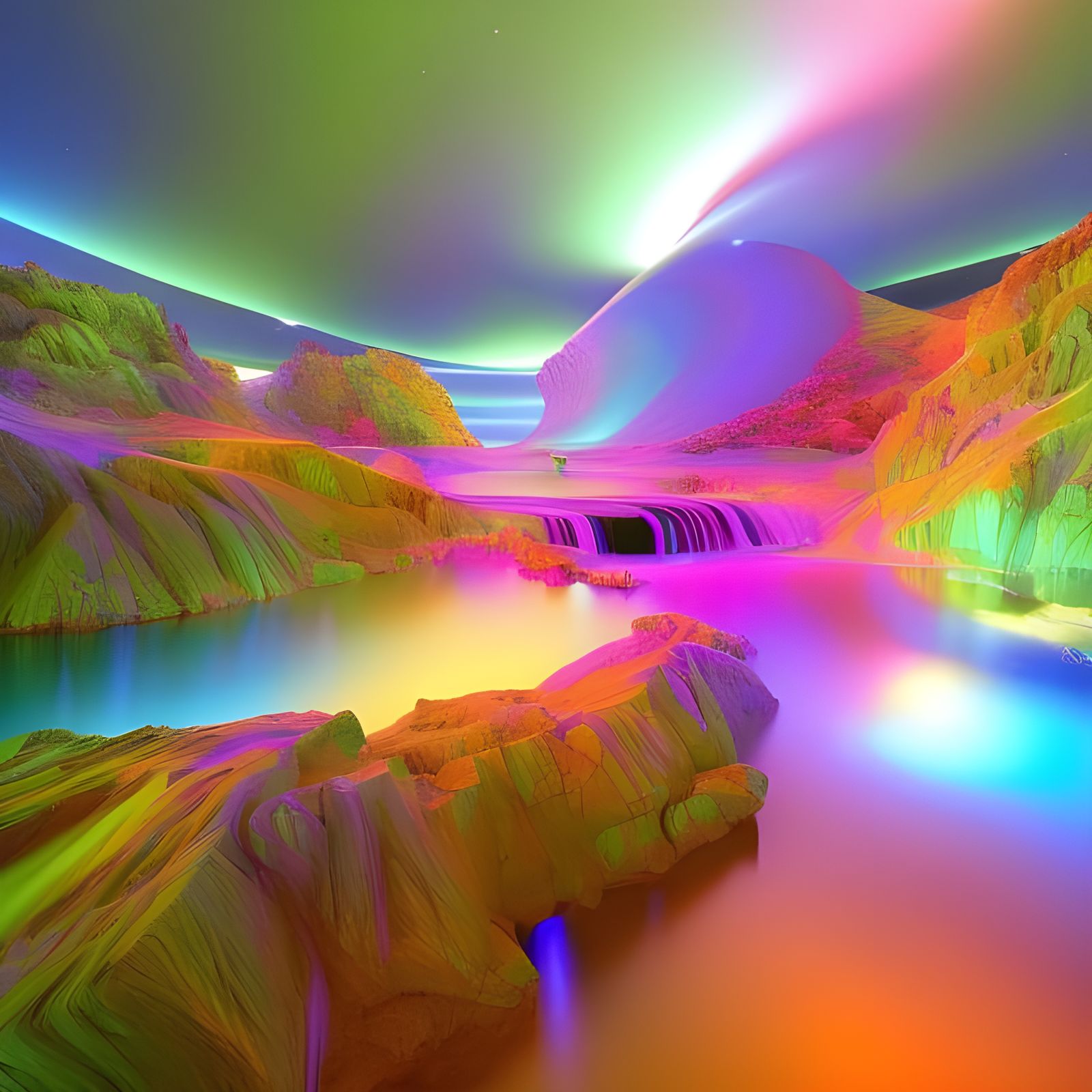 Surreal Futuristic Landscape with Optical Illusions