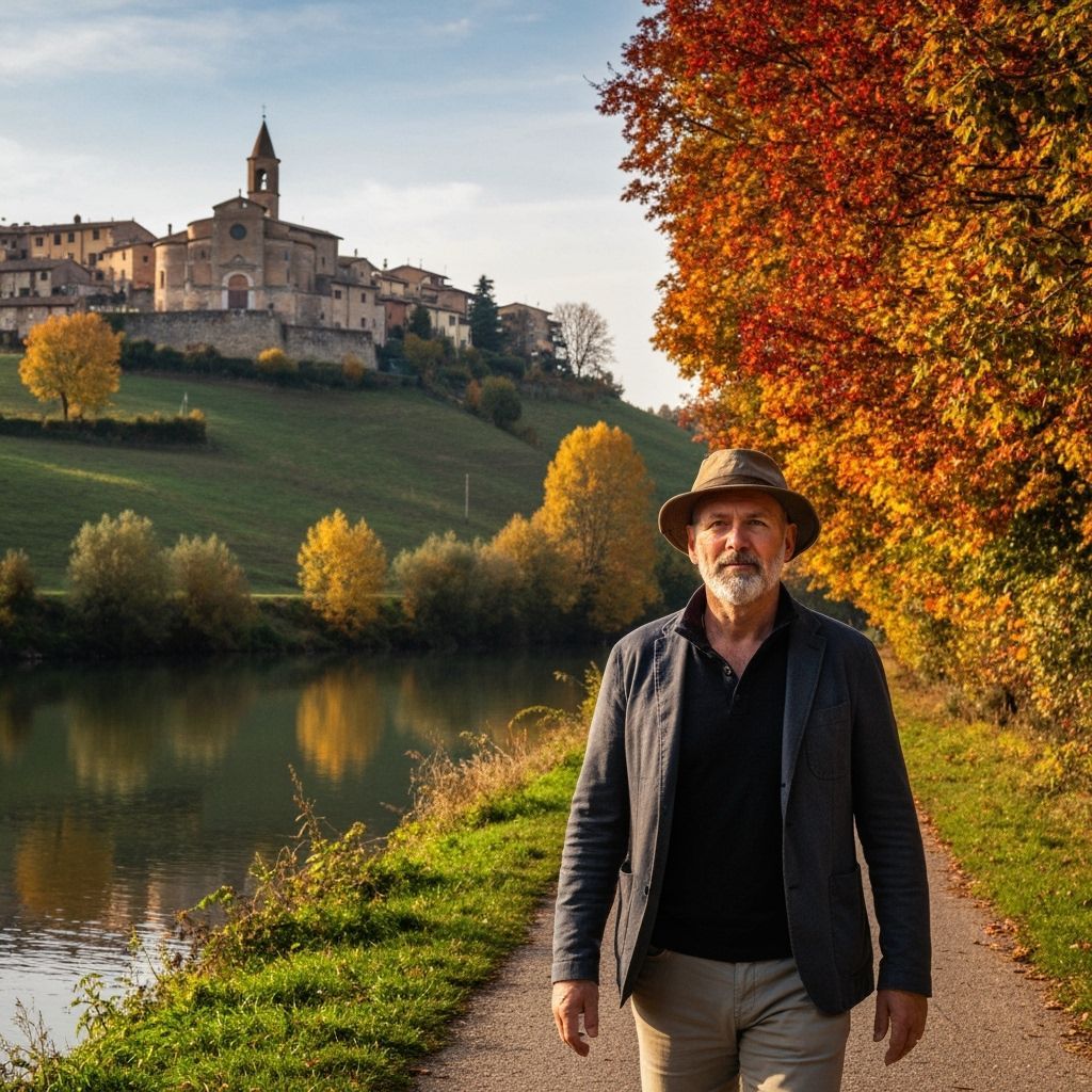 Serene Italian Man in Autumn Landscape
