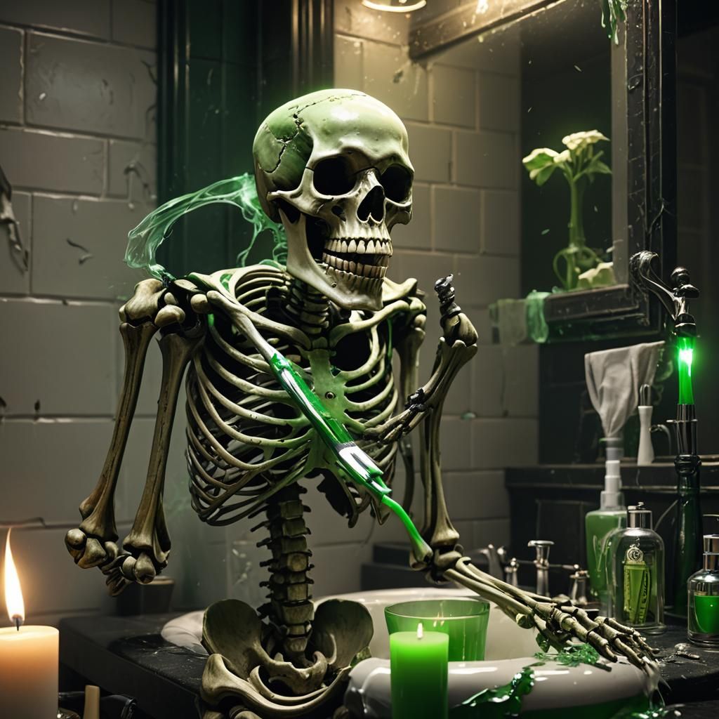 Skeleton's Dental Hygiene in Dark Fantasy Style