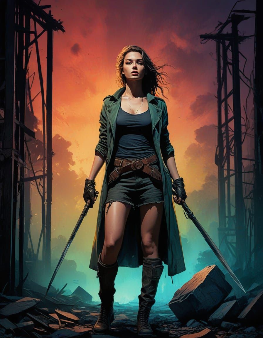 Surreal Post-Apocalyptic Woman in Chiaroscuro