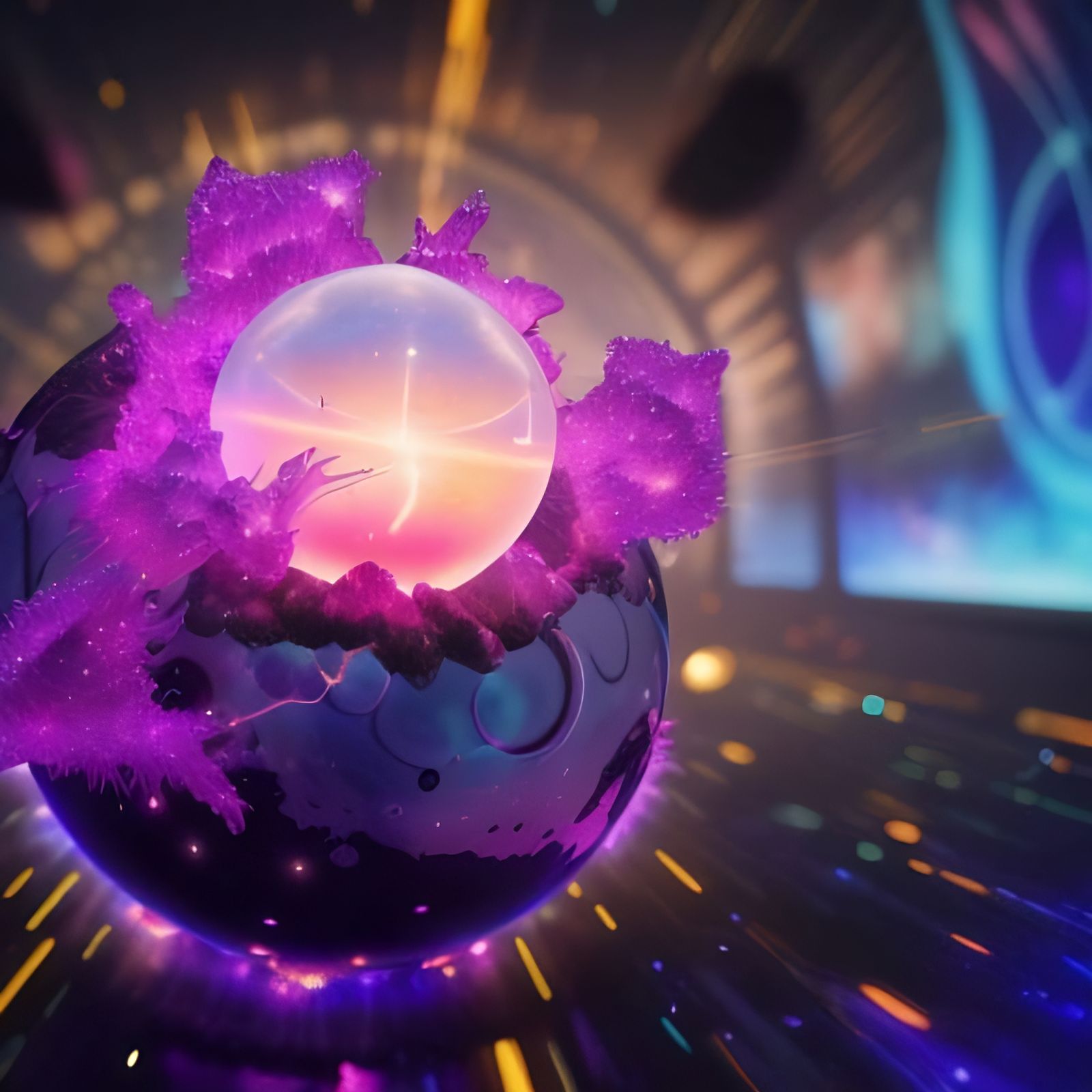 Cosmic Glass Orb of Luminous Flames in Deep Purple Haze
