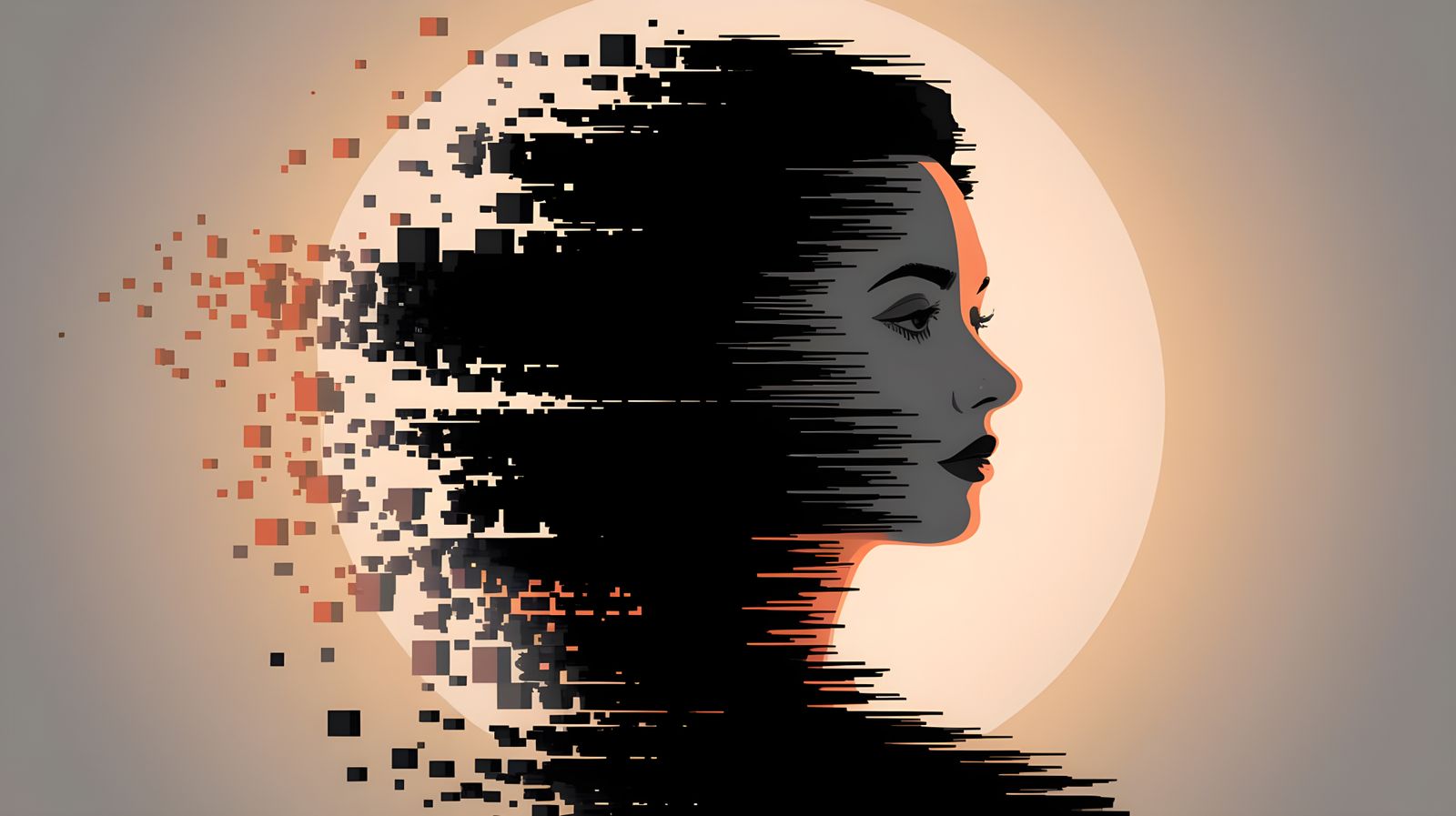 Silhouette Transforms into Digital Woman in Glowing White