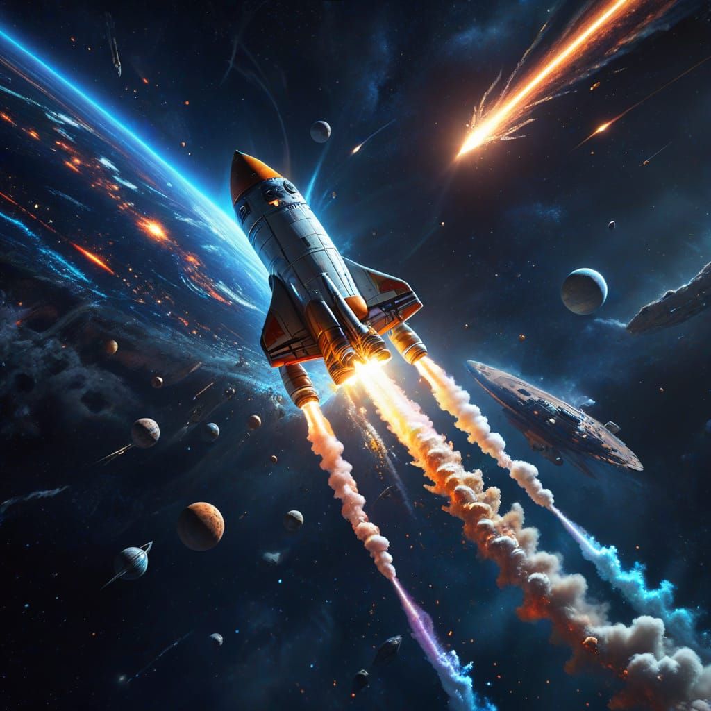 Rocket Launch into Starry Sky: Digital Painting