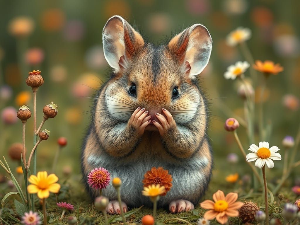 Bashful Dormouse Hiding in Field, William Morris Style