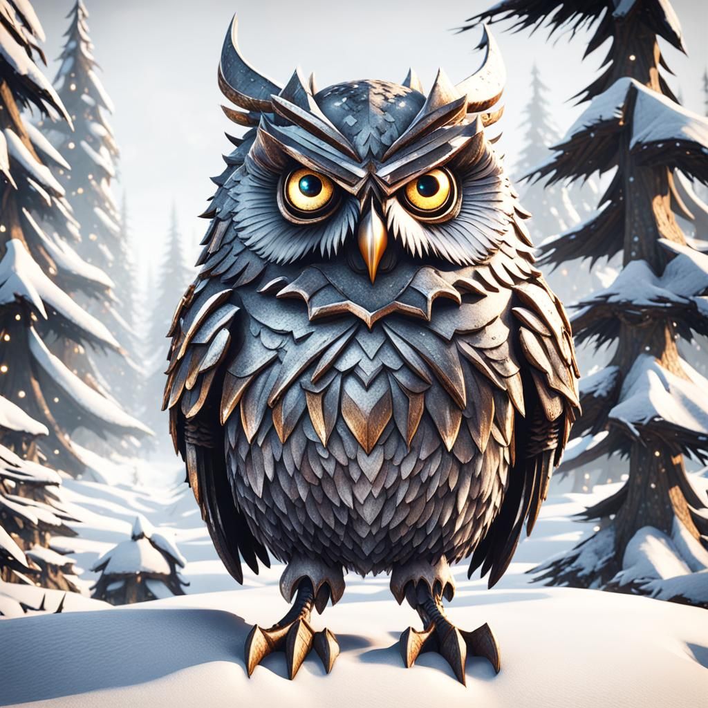 Gothic Christmas Owl in Snowy 3D Rendering