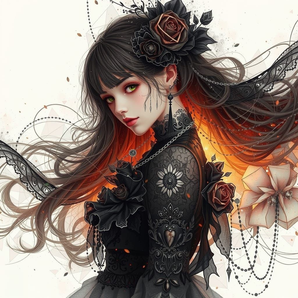 Gothic Women in Black Lace Dresses, Dreamlike Ambiance