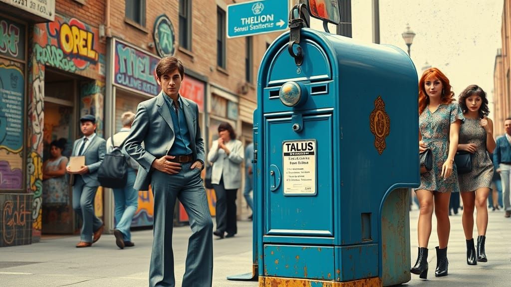 1960s Mod Fashion Street Scene with Talking Mailbox