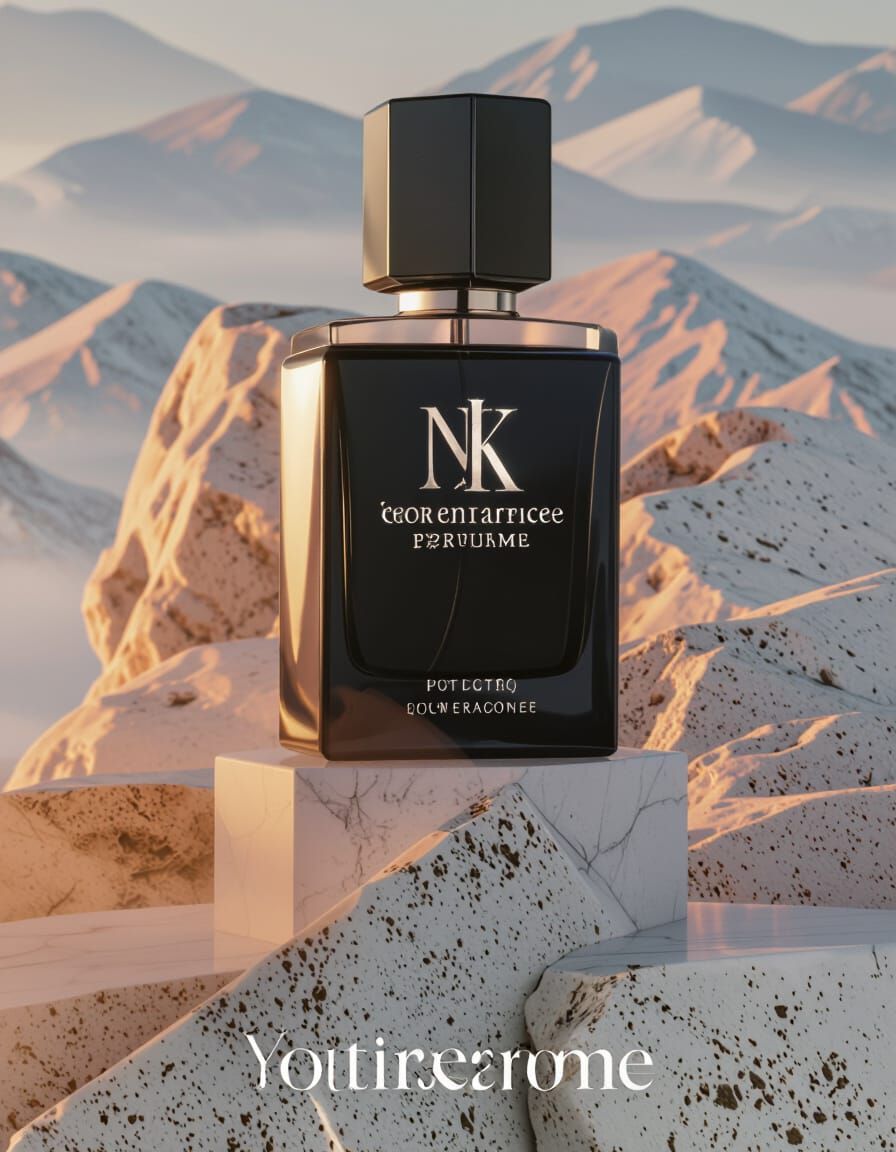 Luxury Perfume Bottle on Marble Pedestal with Misty UK Mount...