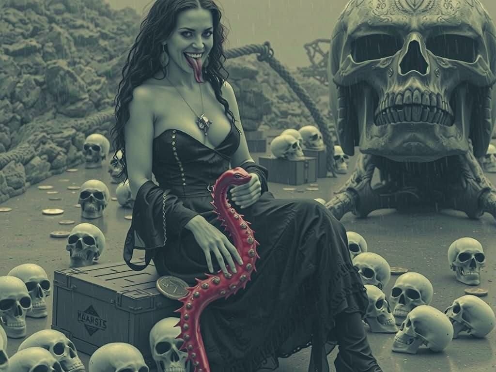 Sinister Sea Witch With Pink Eel and Gold Coins