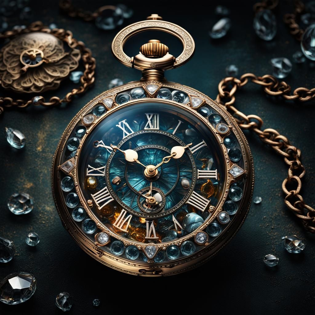 Crystal Pocket Watch in Blown Glass: Hyperrealistic Detail