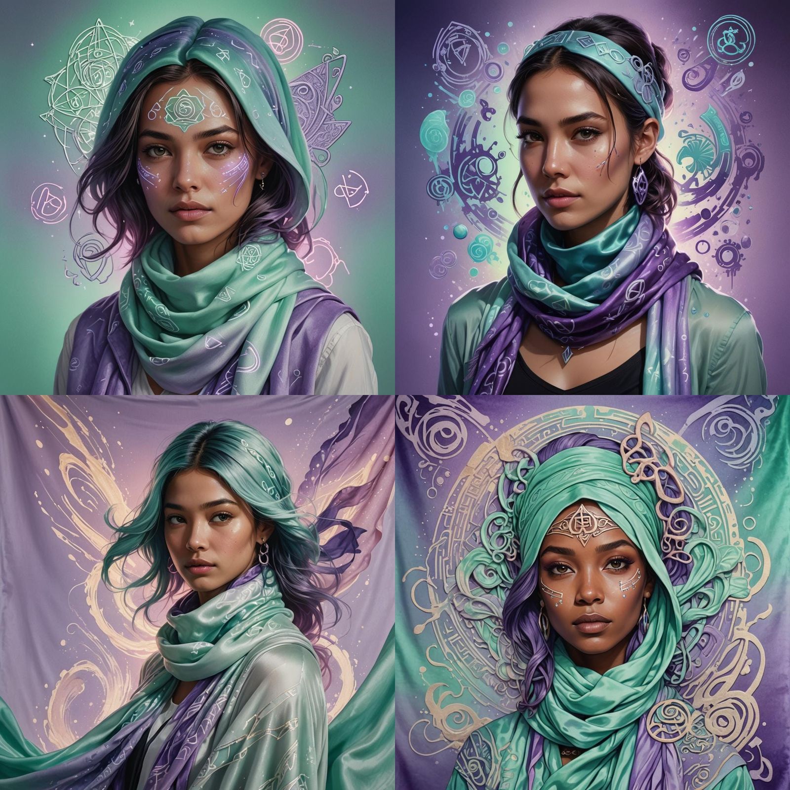 Psionic Symbols on Ombre Velvet Scarf