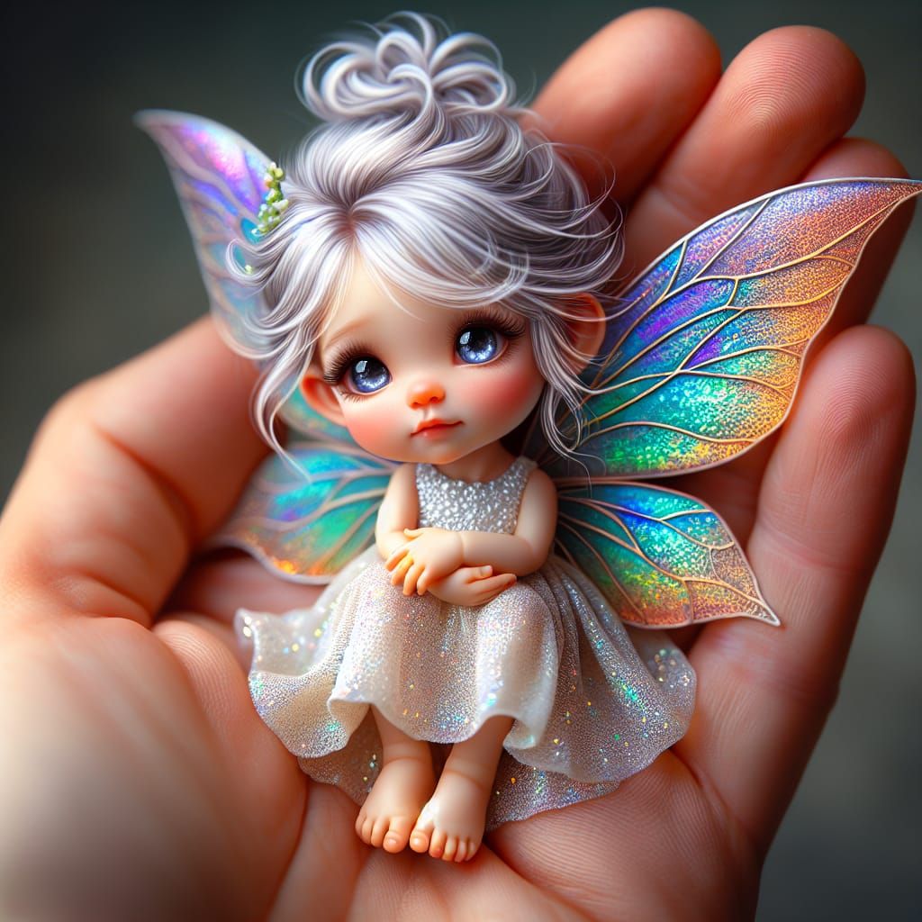 Tiny Fairy Curled in Human Hand