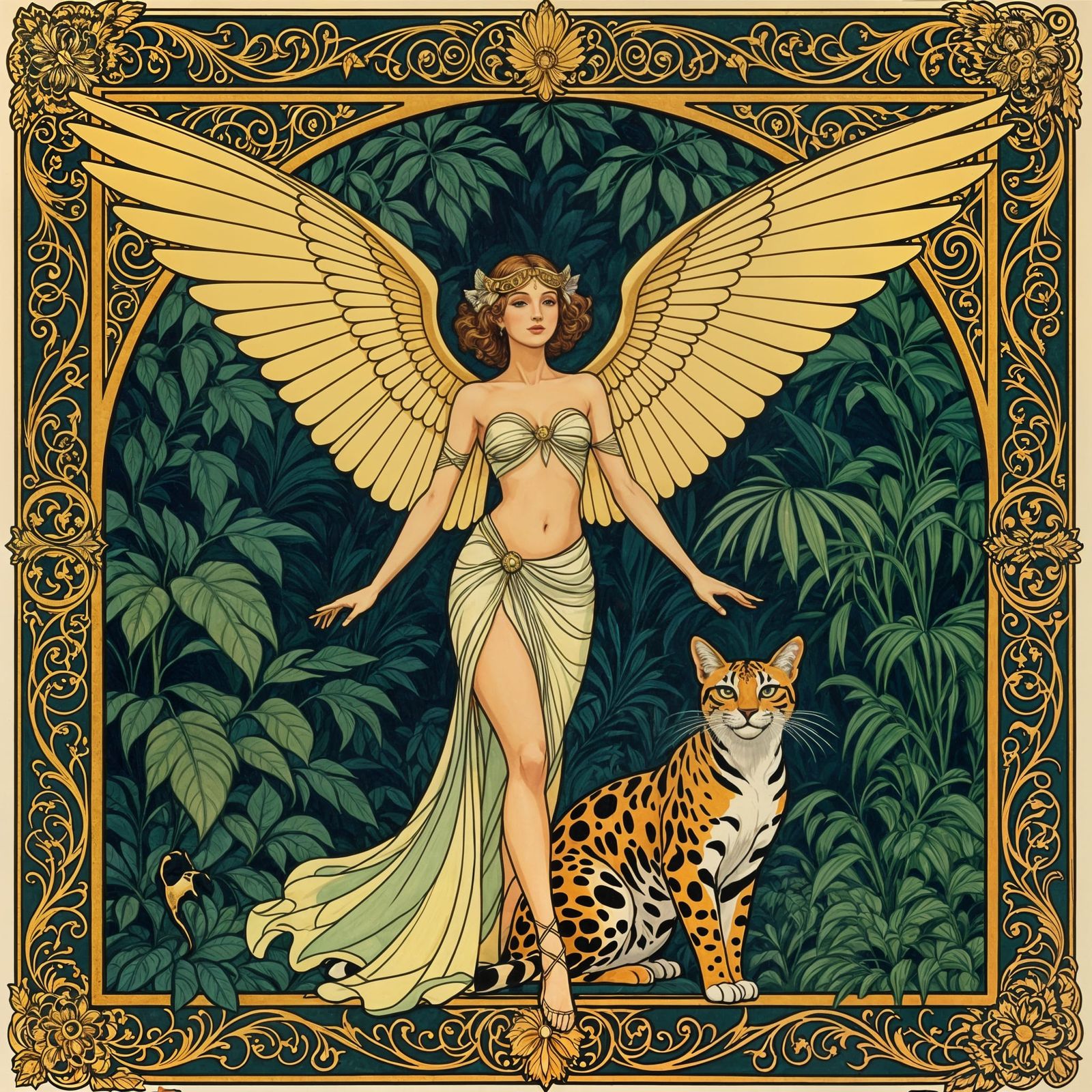 Art Deco Dancer with Jungle Cat