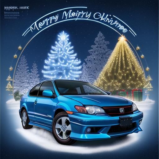 Vaporwave Christmas Card with Car and Sculpture