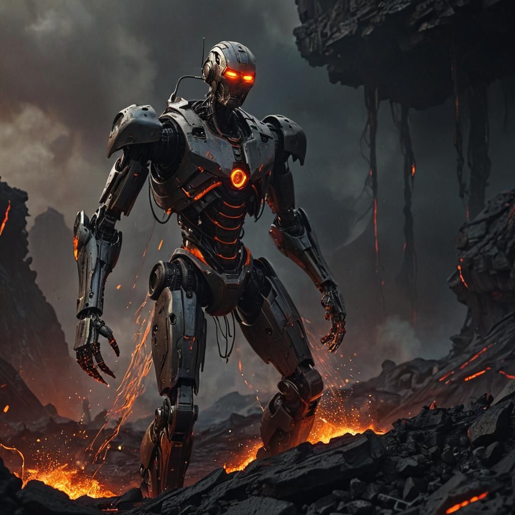 Robot's Tragic Demise in Fiery Lava: Sci-Fi Horror