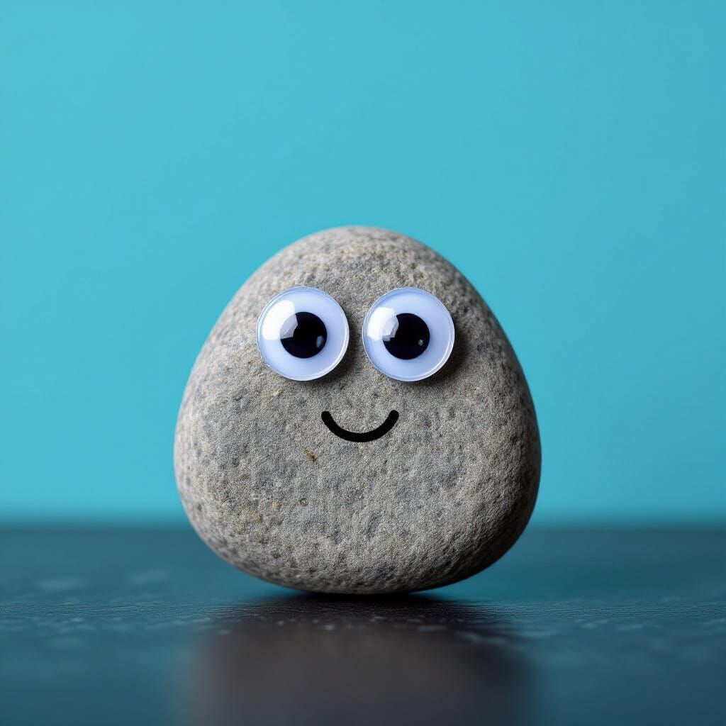 Humorous Object Portrait of Googly-Eyed Stone