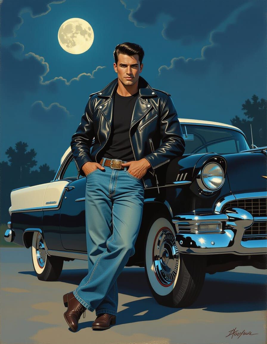 Greaser Portrait in Rockwell-Kinkade Style