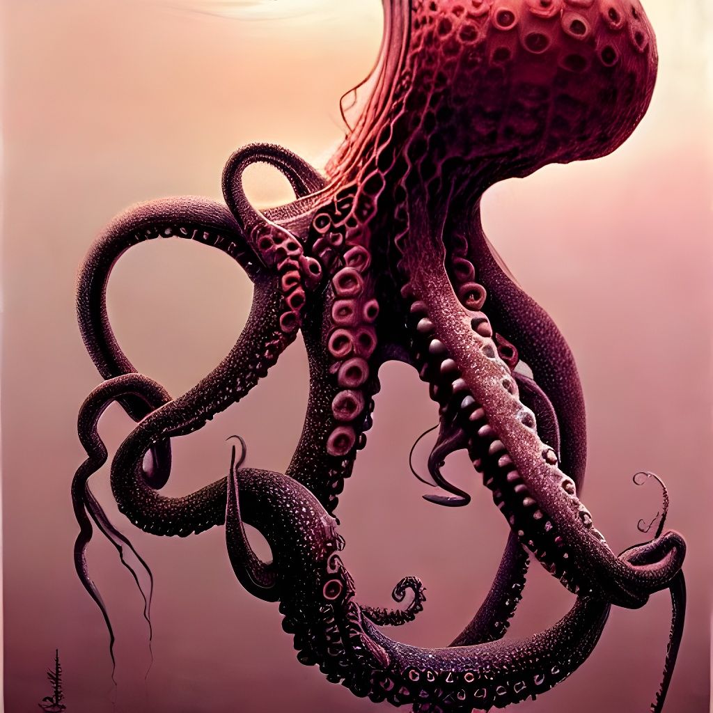 Exotic Woman with Octopus in Beksiński-Inspired Horror