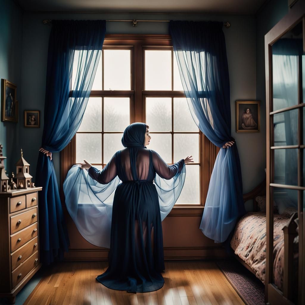 Wearing silk robes of see-through tulle. Long puffy chiffon. Big Beautiful Women BBW Wearing Long Sleeve satin modest ni...