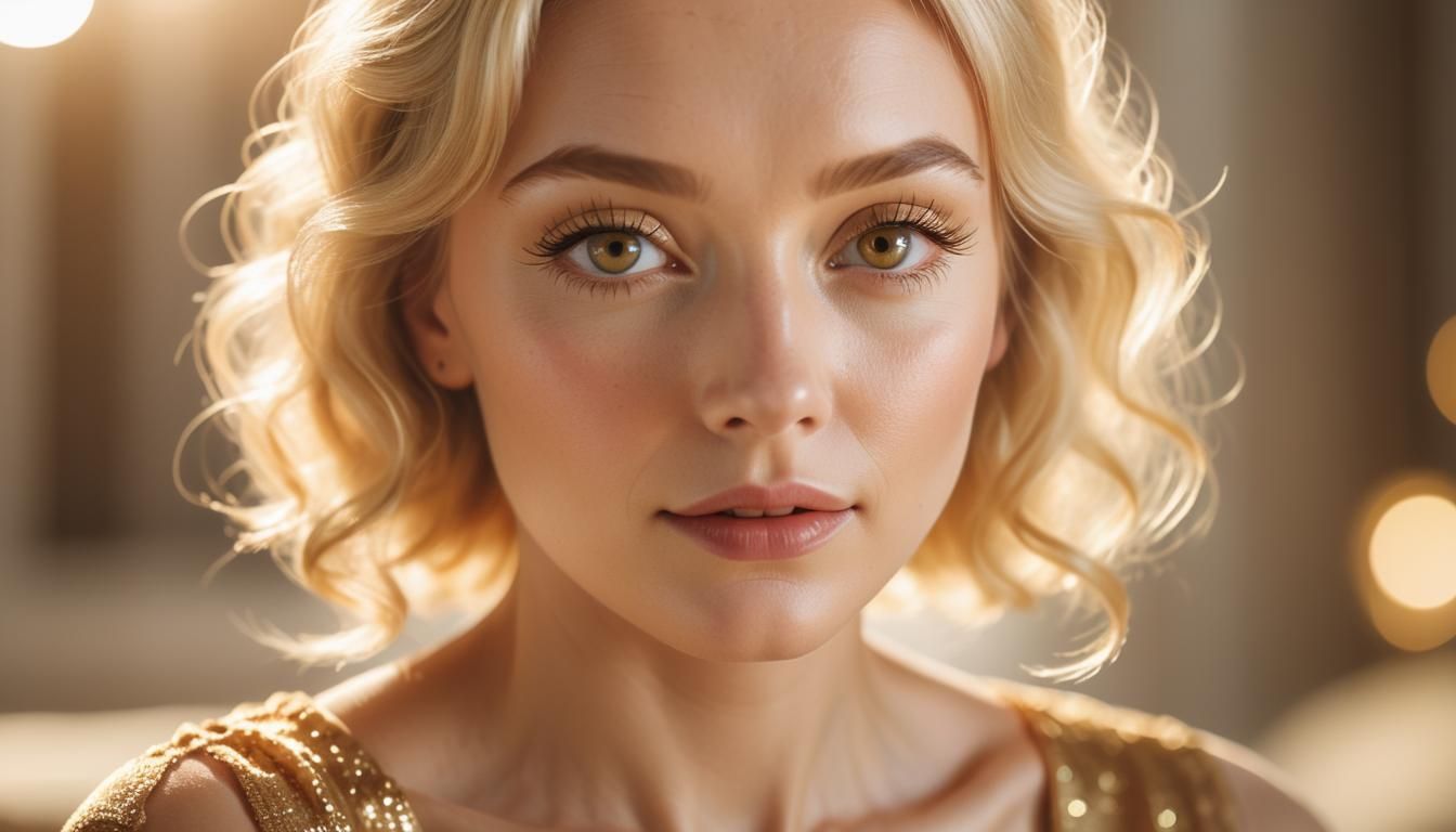 Glamorous Portrait of Blonde in Golden Gown