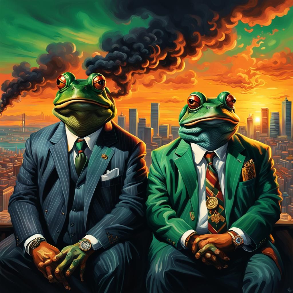Frog and Toad Gangsters Overlooking Sunset