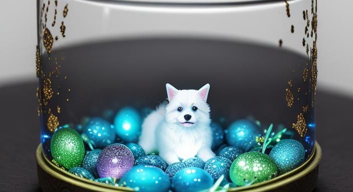 Puppy in Jewel Box: Whimsical Fantasy Art