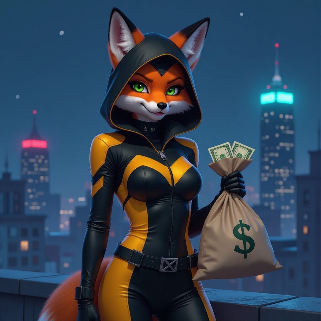 Fox Girl Heist: Cyberpunk Rooftop Rendezvous