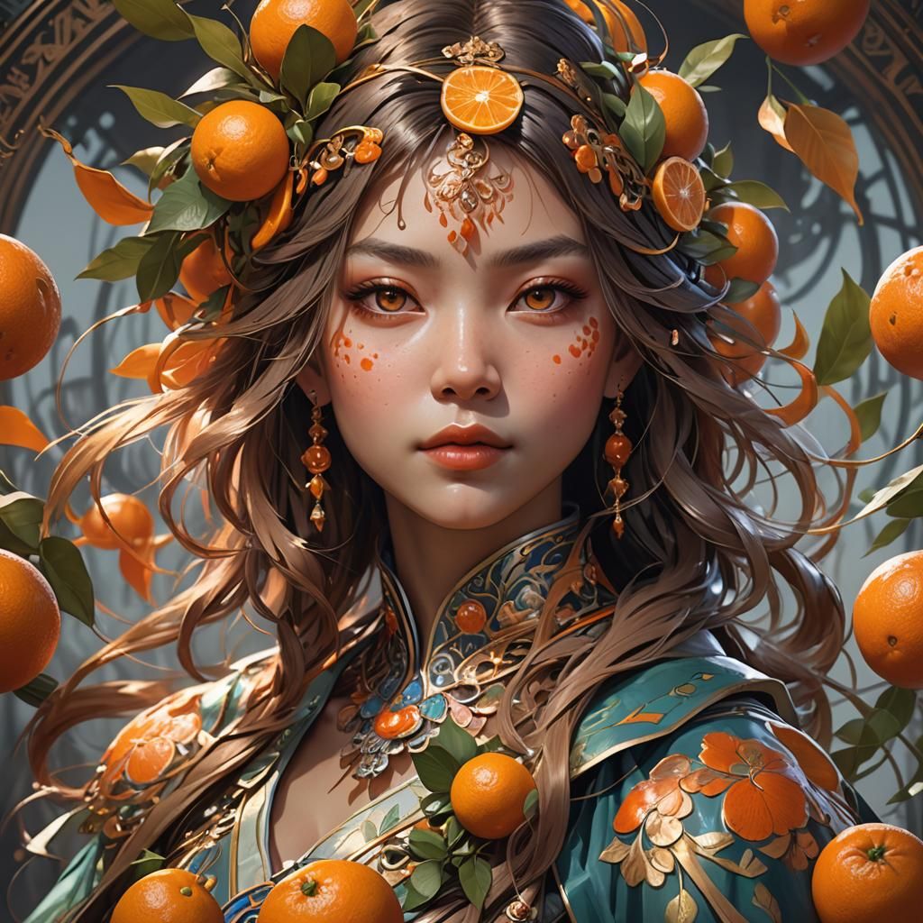 Hyperdetailed Mandarin Orange Portrait in Digital Art Style