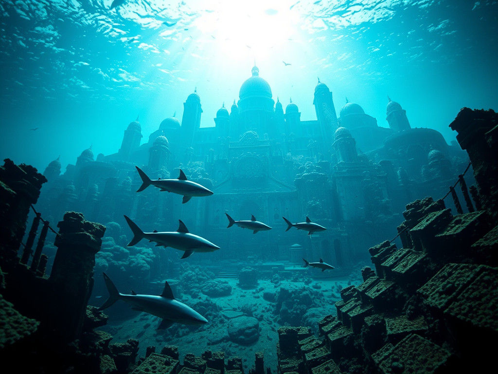 Underwater Atlantis Ruins with Sharks