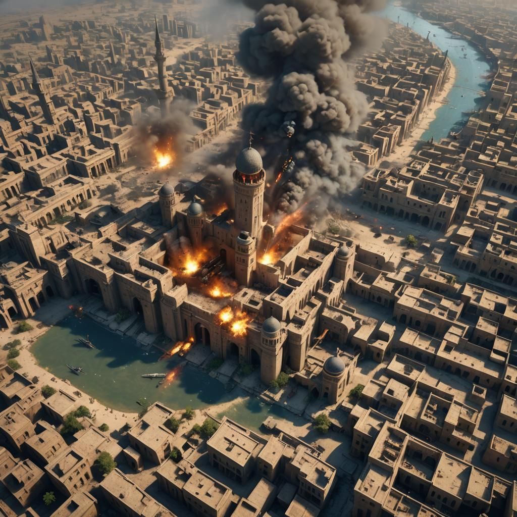 Ancient Baghdad Bombed: Detailed Matte Painting